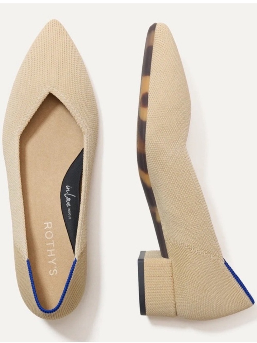 Rothy’s The High Point Heels Sandstone Size 8 Point Toe Block Heel Tan